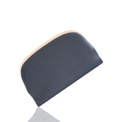 Navy blue cowhide coin purse with curved frame