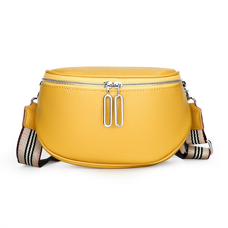 Yellow pebbled leather crossbody bag front view