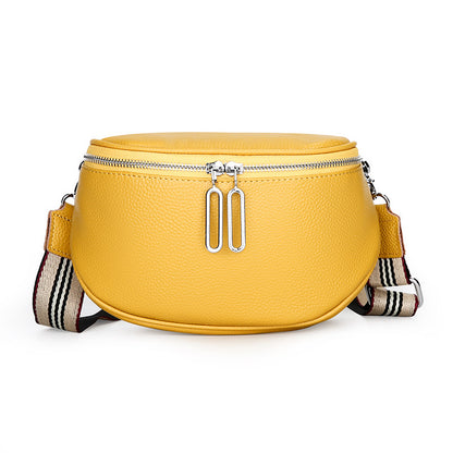 Yellow pebbled leather crossbody bag front view