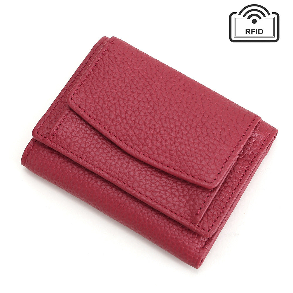 Red leather wallet with compact three-fold profile