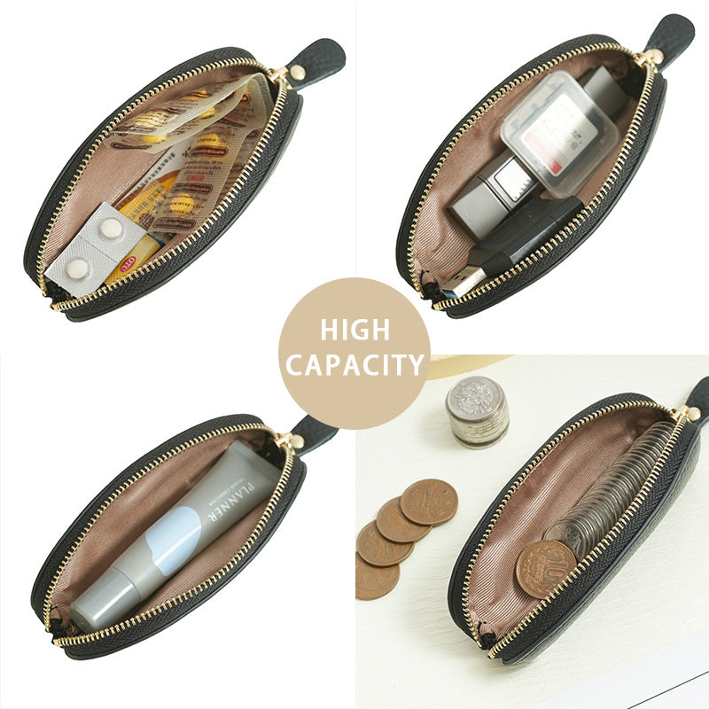 Open pouch showing coins and small USB drive inside