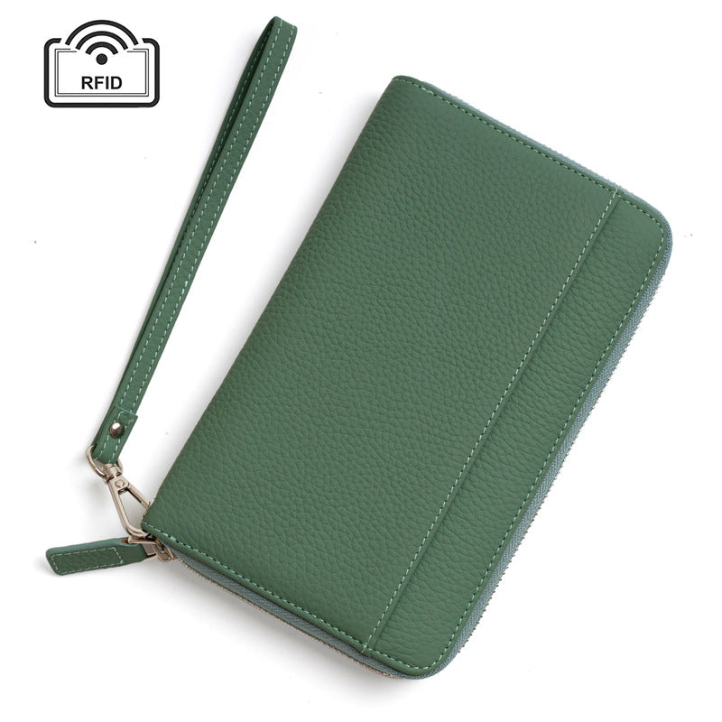 Genuine Leather RFID Passport Holder Wallet with Wrist Strap in Avocado Green