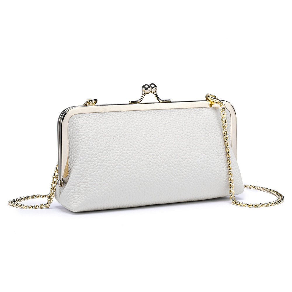 Top-Grain Cowhide Frame Crossbody Bag in Off-White, Without Chain