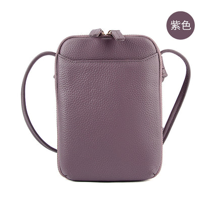 Cowhide Vertical Crossbody Phone Bag, Pebbled in Purple