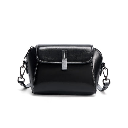 Cowhide Oil-Wax Leather Small Crossbody Bag in Black