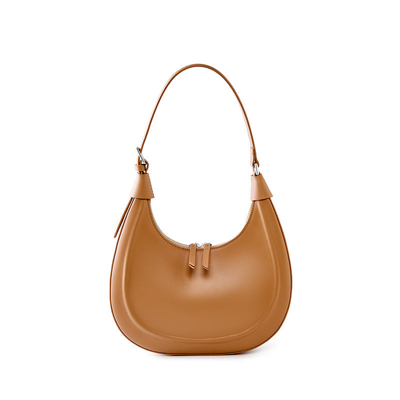 Cowhide Crescent Moon Bag in Milk Tea