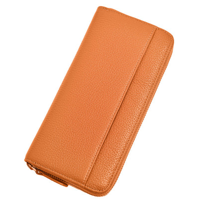 Caramel leather wallet with visible stitching detail