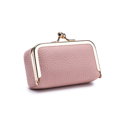 Pink pebbled pouch shown from the back
