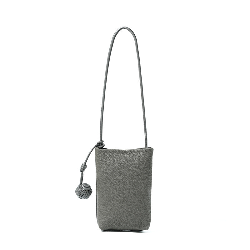 Cowhide Leather Micro Bucket Phone Crossbody Bag in Gray