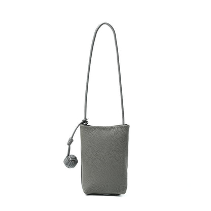 Cowhide Leather Micro Bucket Phone Crossbody Bag in Gray