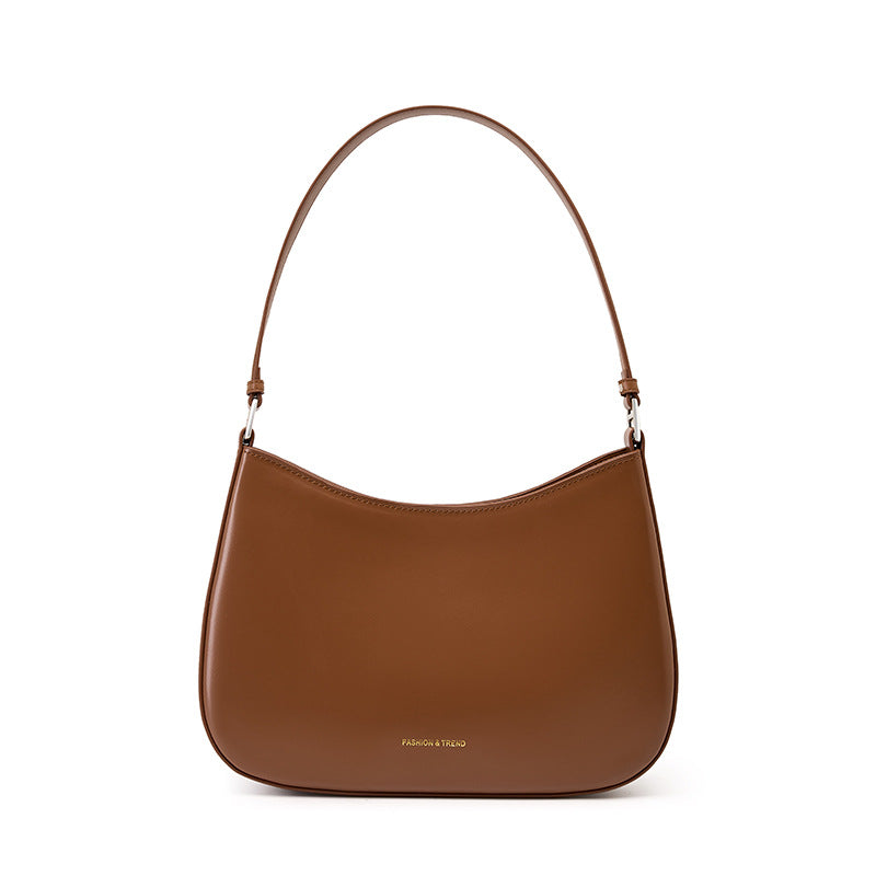 Cowhide Leather Underarm Shoulder Bag in Brown