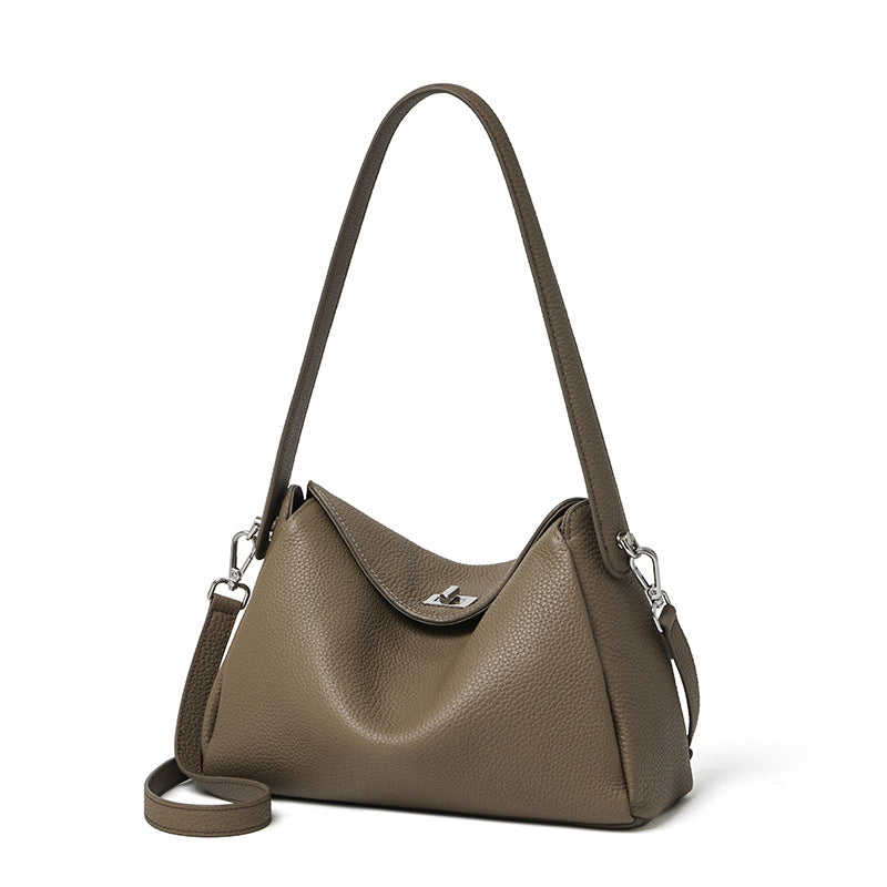 Pebbled Cowhide Leather Underarm Crossbody Bag in Elephant Gray