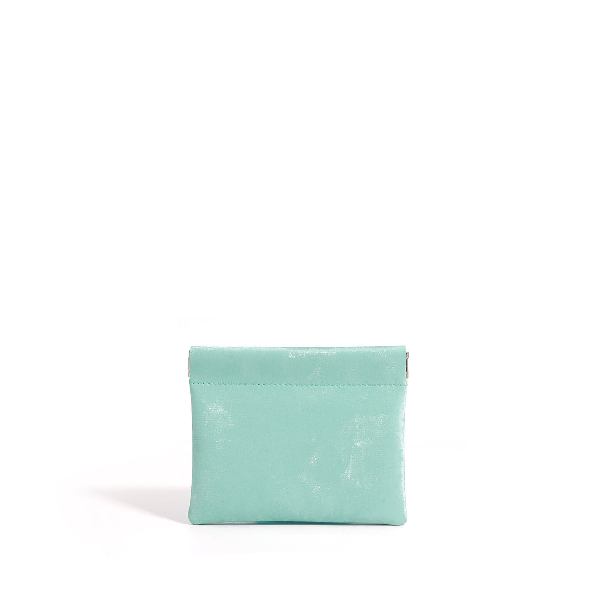 Satin Cowhide Mini Card Pouch with Spring Clasp Closure in Sky Aqua