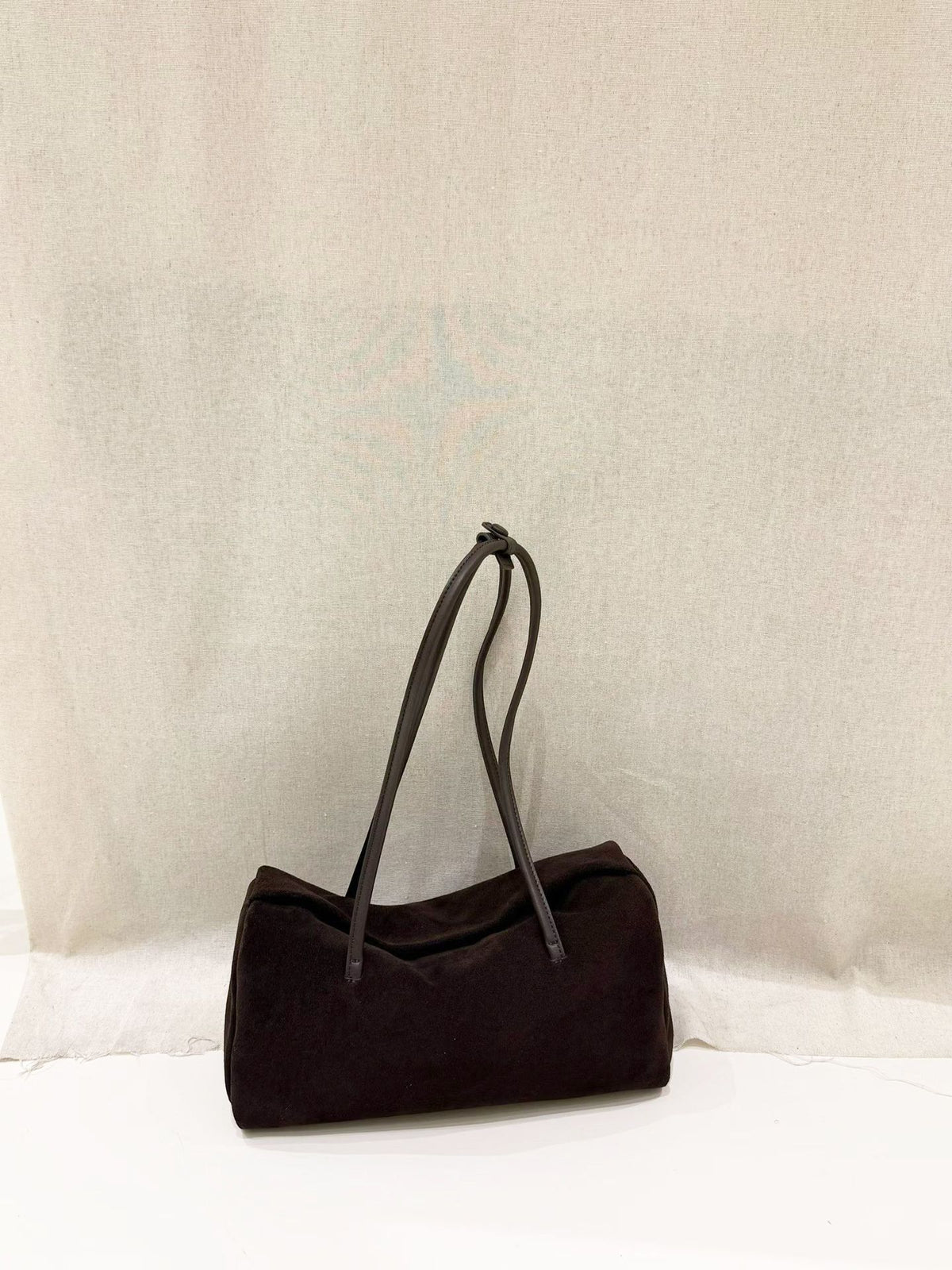 Black nubuck-finish Boston tote with twin shoulder handles