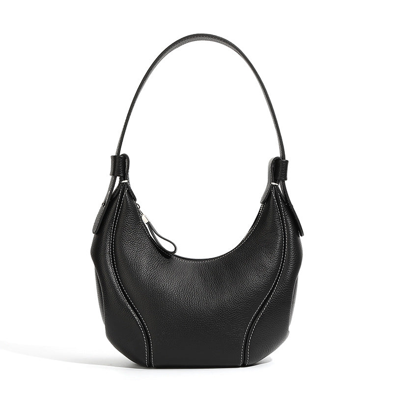 Genuine Leather Underarm Shoulder Bag in Black