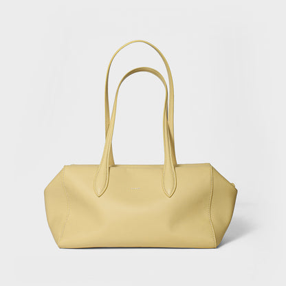 Goose-yellow leather shoulder tote shown from the front
