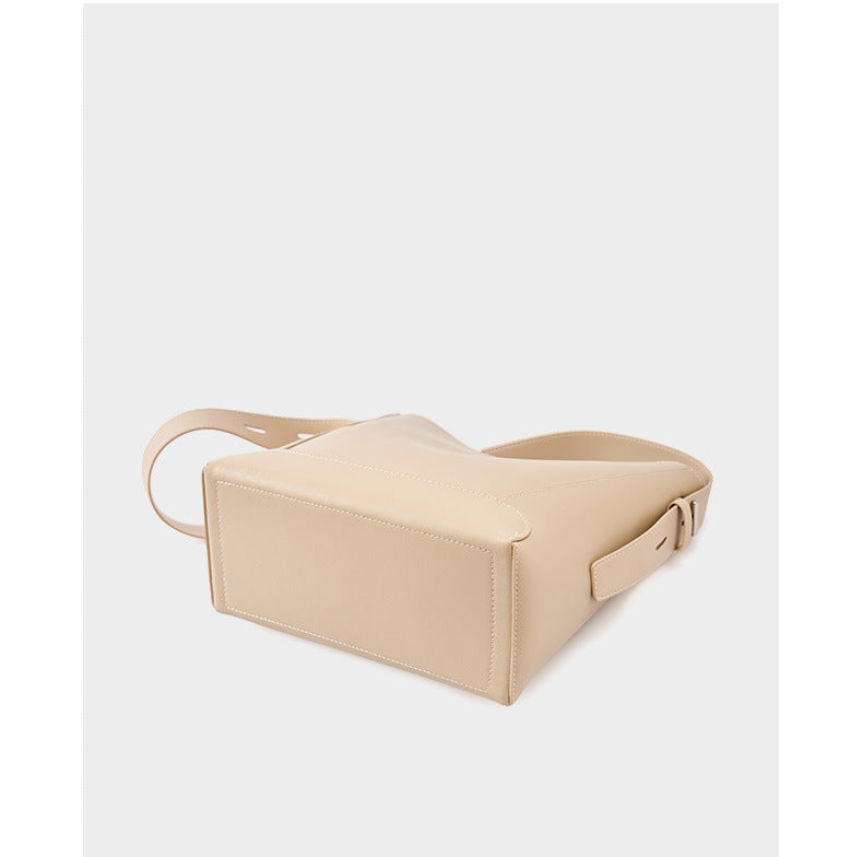 Genuine Leather Bucket Bag - Large Capacity Crossbody