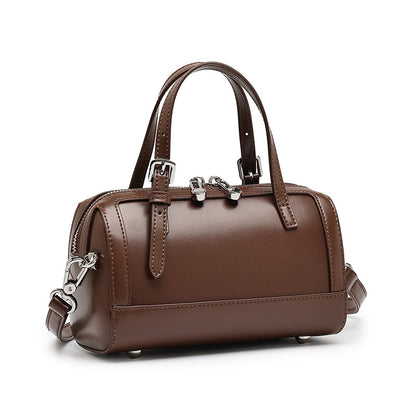 Cowhide Leather Mini Boston Bowling Bag in Brown