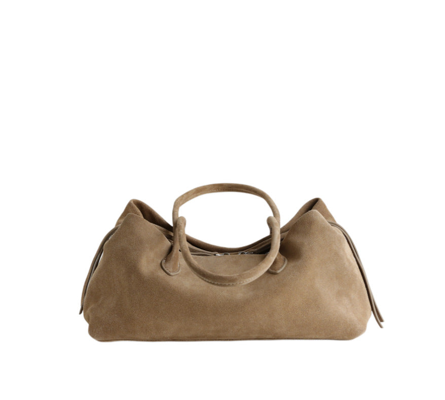 Taupe tote viewed from the back