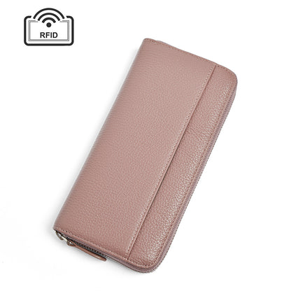 Leather Long Zip Clutch RFID Wallet in Lotus Pink