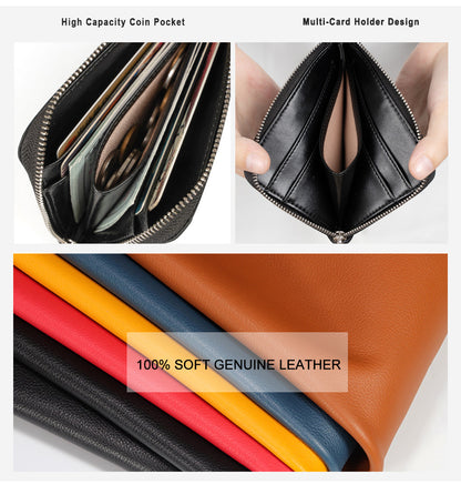 Close-up of zip coin pocket and multi-card holder interior in soft genuine leather