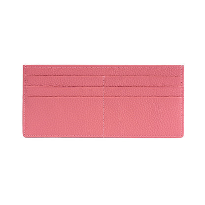 Rose red slim cowhide wallet showing card slots and stitching