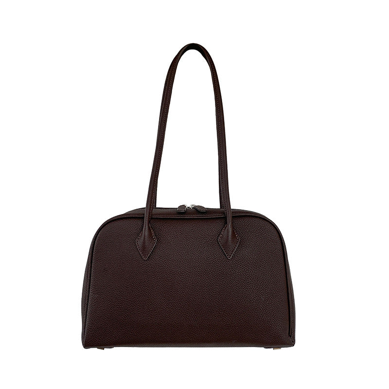 Front view of coffee brown Boston shoulder bag