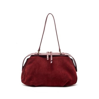 Suede Cowhide Shoulder Bag – Color Options in Burgundy