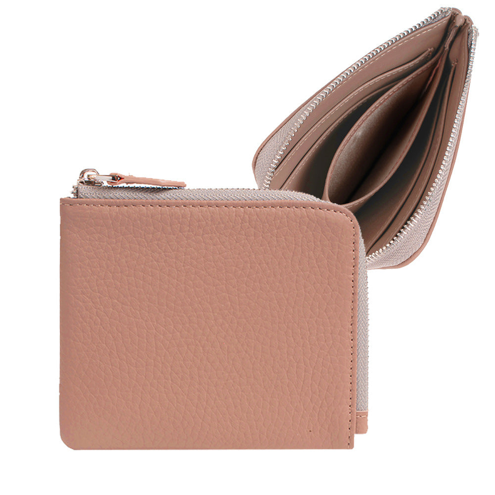 Cowhide Leather Short RFID-Blocking Wallet in Pink