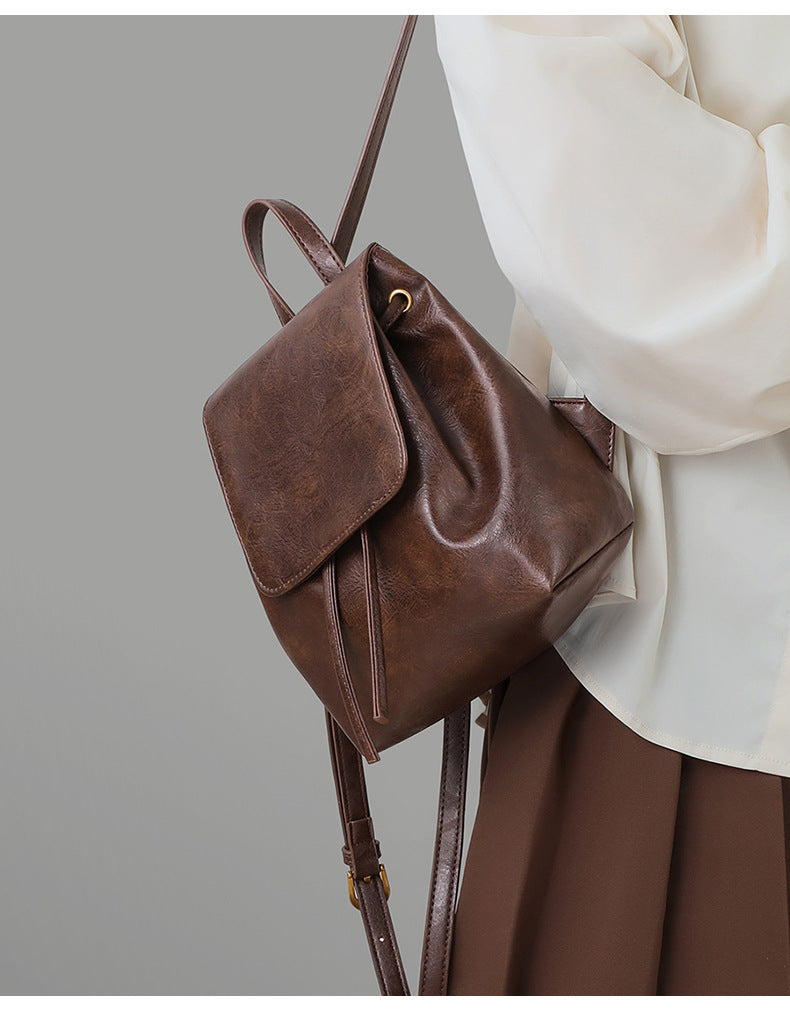 Close side view of the backpack’s soft body and shoulder strap