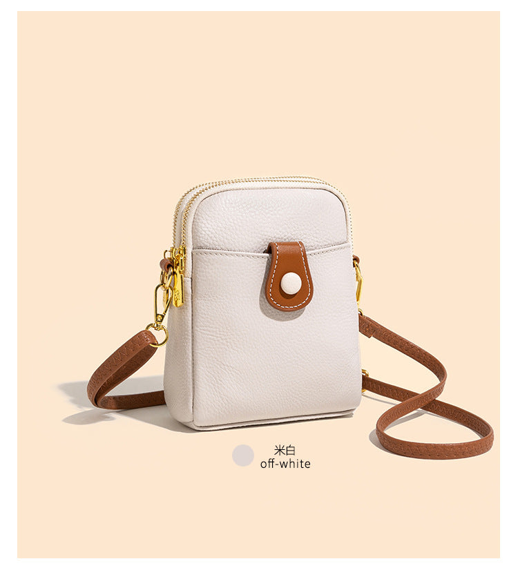 Cowhide Micro Crossbody Phone Bag with Detachable Strap in Off-White
