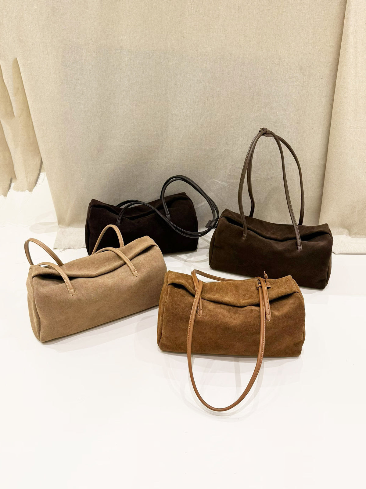 Four colorways of the nubuck cowhide Boston tote