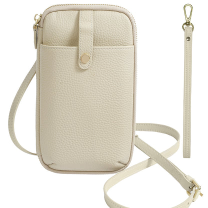 Off-white leather phone bag with cream contrast top and gold-tone hardware