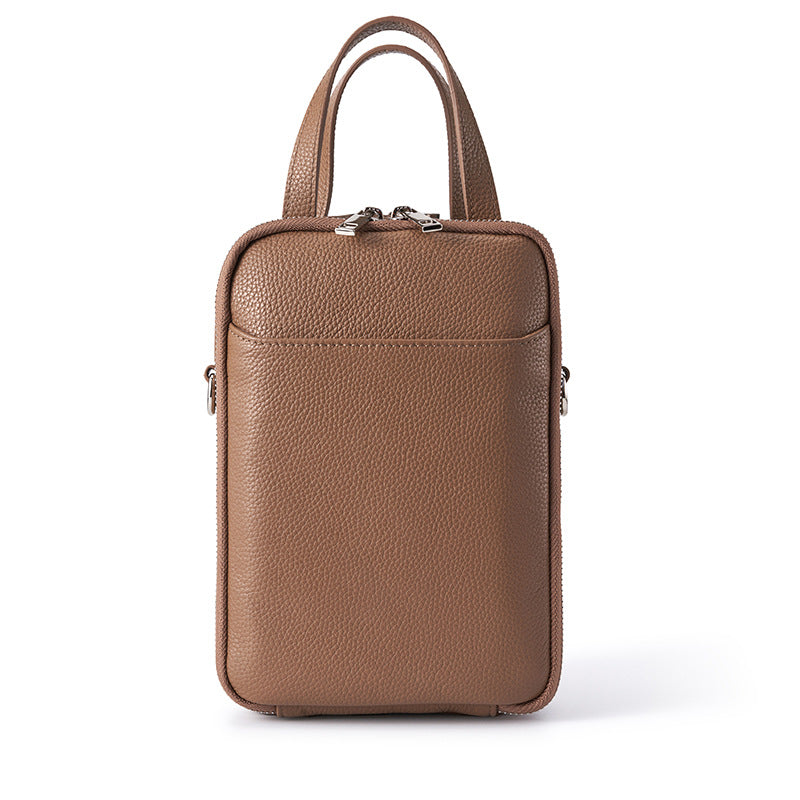Cowhide Leather Vertical Phone Crossbody Bag – Color Options in Dark Brown