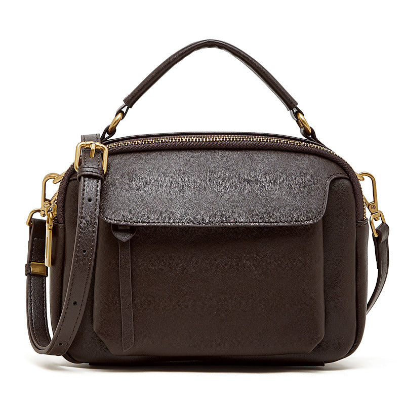Top-Grain Cowhide Boston Crossbody Bag in Chocolate