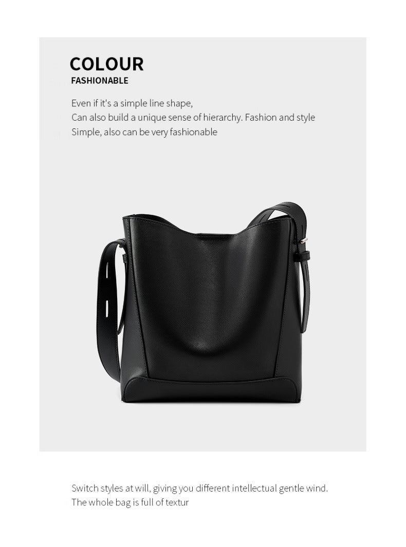 Genuine Leather Bucket Bag - Large Capacity Crossbody