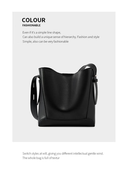 Genuine Leather Bucket Bag - Large Capacity Crossbody