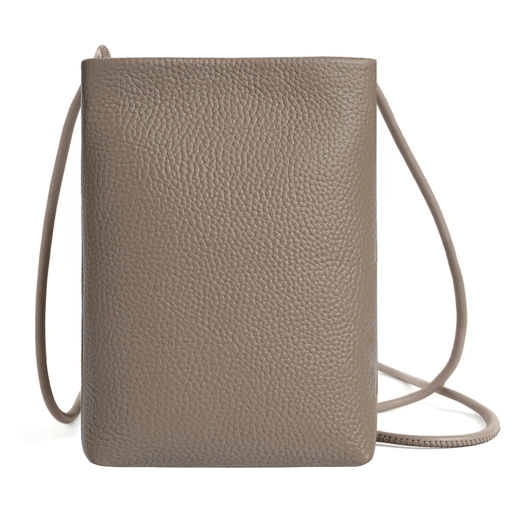 Coffee brown pebbled leather mini crossbody bag with thin strap