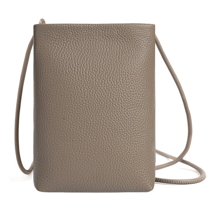 Coffee brown pebbled leather mini crossbody bag with thin strap