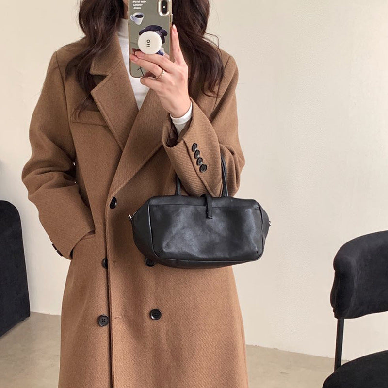Lambskin Small Boston Bag in Black, 9.8 x 4.3 x 5.1 in