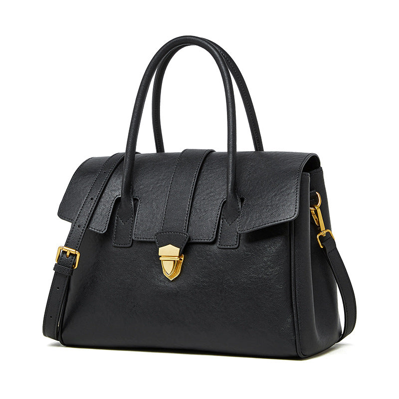 Top-Grain Cowhide Small Plus Satchel Bag in Black