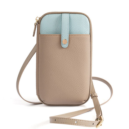 Cowhide Leather Micro Crossbody Phone Bag with Card Slots in Light Blue