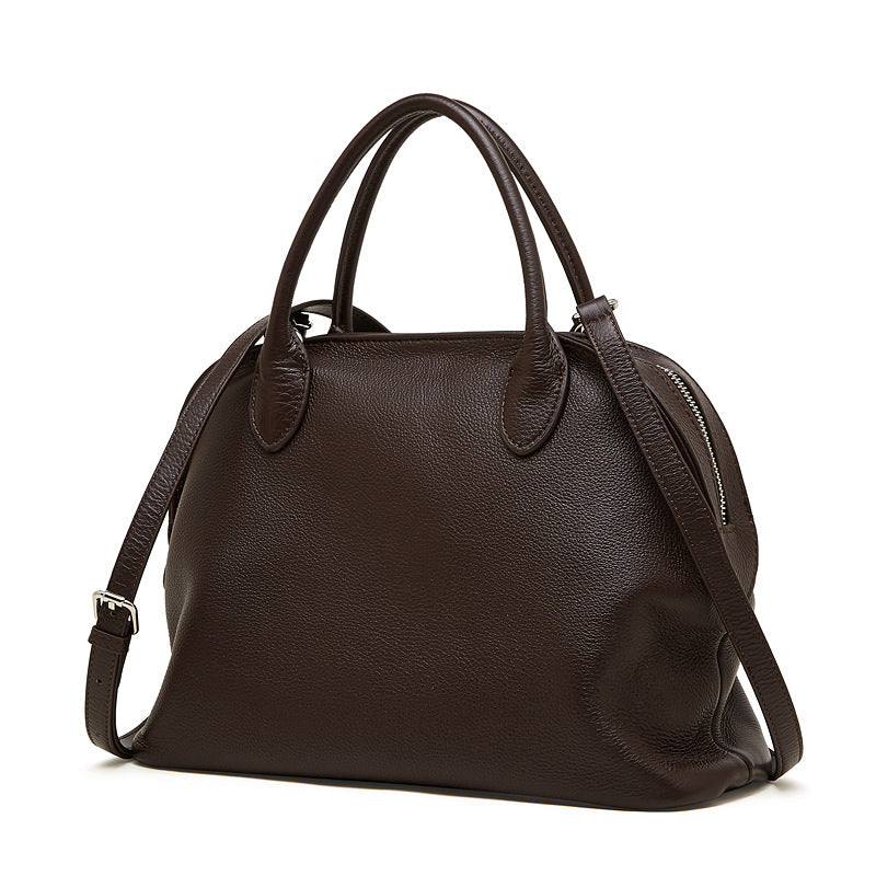 Cowhide Leather Small Bowling Tote Bag, Pebbled in Coffee Brown