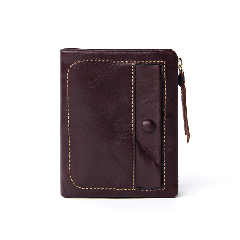 Top-Grain Cowhide Vintage Vertical Short Wallet in Dark Brown