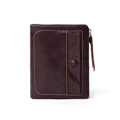 Top-Grain Cowhide Vintage Vertical Short Wallet in Dark Brown