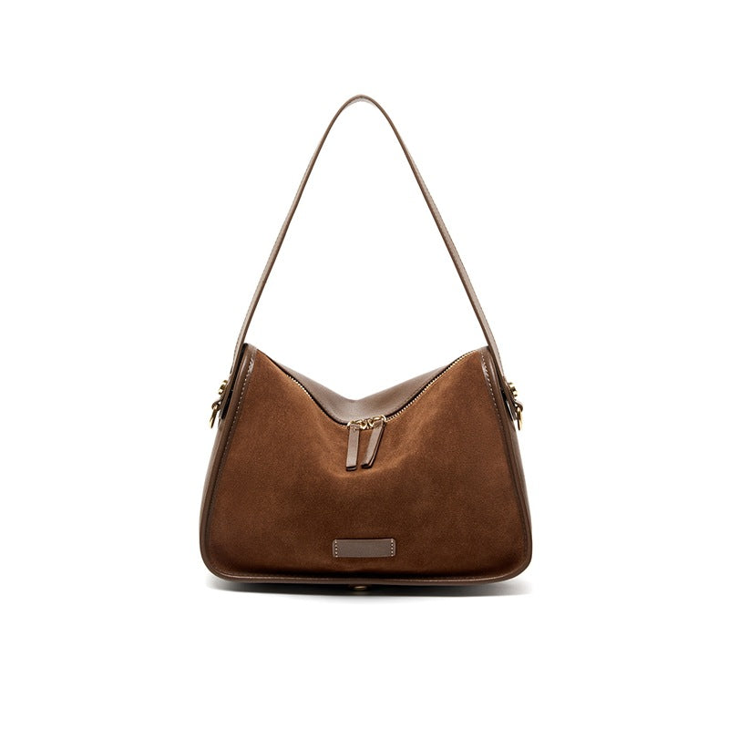 Suede Cowhide Small Crossbody Bag in Maillard Brown