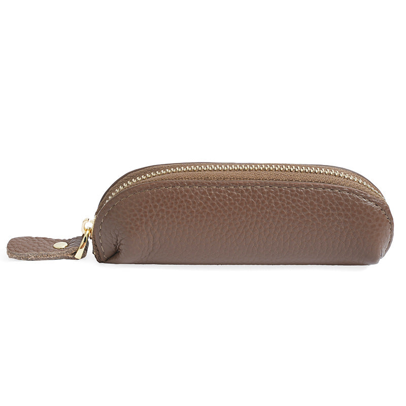 Genuine Leather Mini Coin Pouch with Zipper in Brown