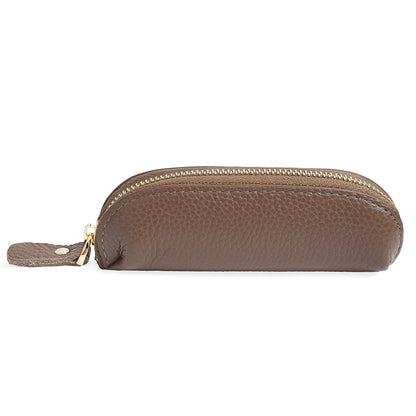 Genuine Leather Mini Coin Pouch with Zipper in Brown