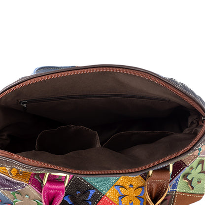 Open bag showing polyester lining, interior zip pocket, document pocket, and divider