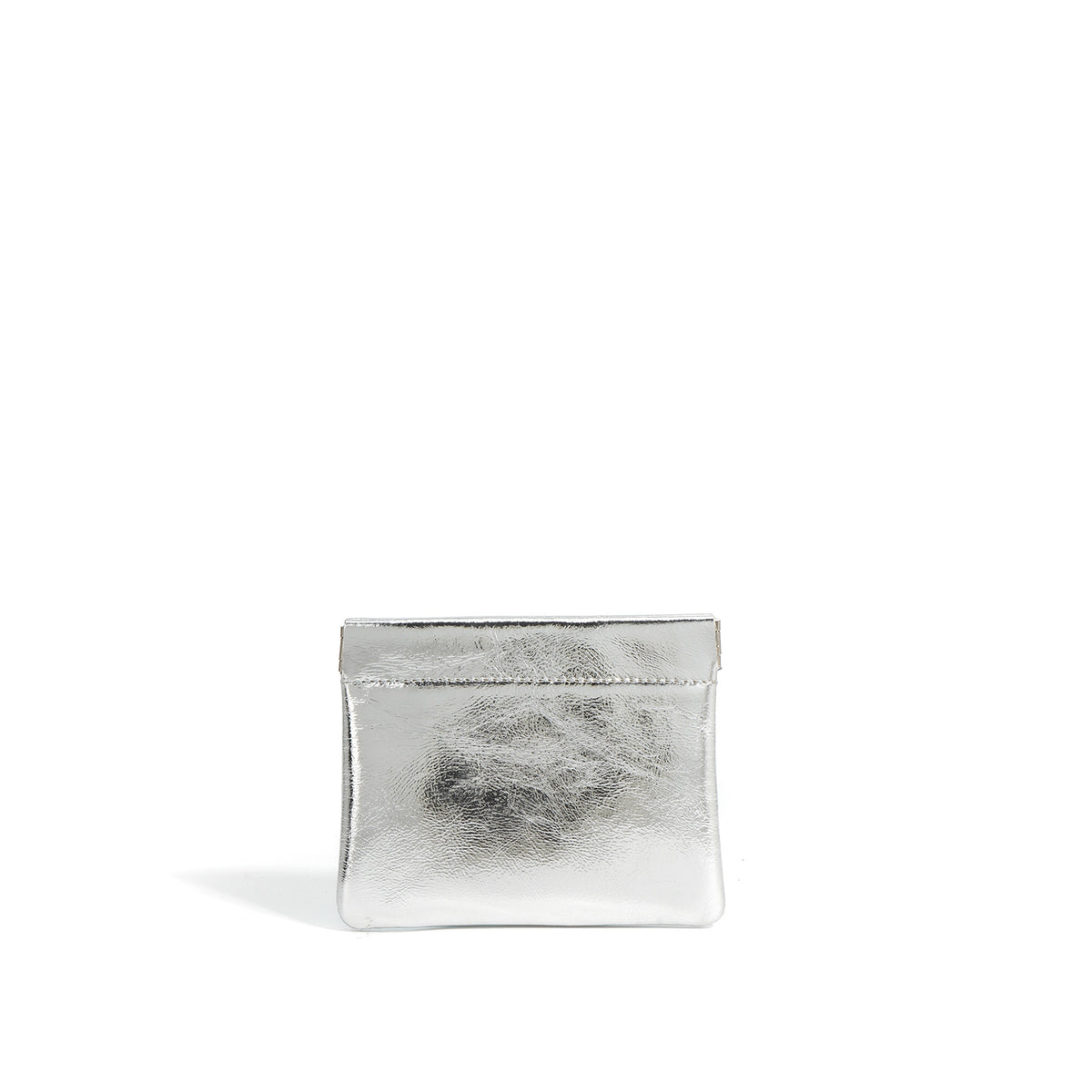 Satin Cowhide Mini Card Pouch with Spring Clasp Closure in Silver